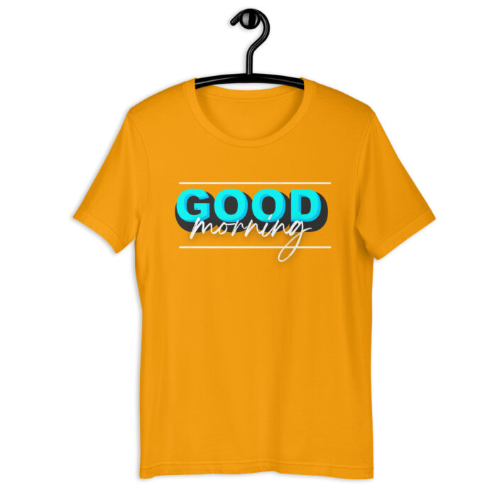 “Cheerful Dawn” Tee – ‘Good Morning’ Greeting – Soft Color Collection - Gold, 2XL