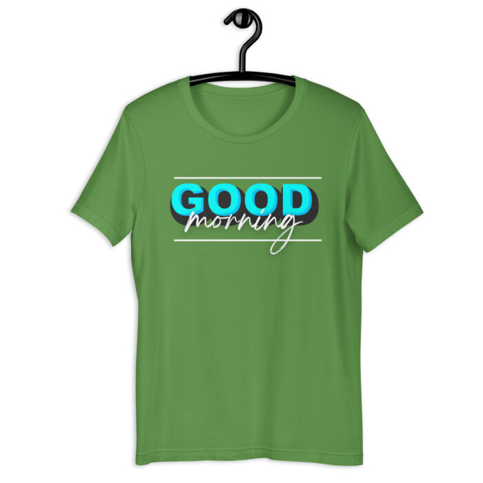 “Cheerful Dawn” Tee – ‘Good Morning’ Greeting – Soft Color Collection - Leaf, 2XL