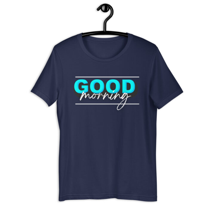 “Cheerful Dawn” Tee – ‘Good Morning’ Greeting – Soft Color Collection - Navy, 2XL