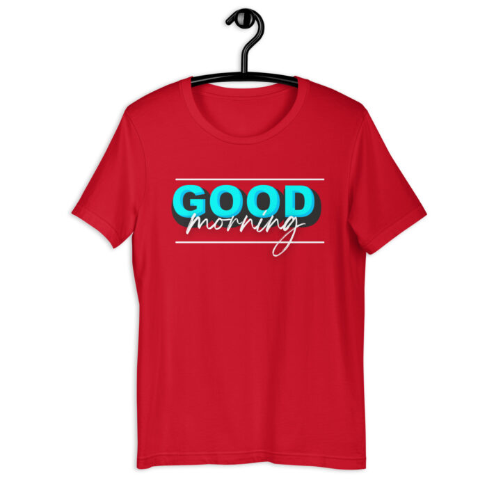 “Cheerful Dawn” Tee – ‘Good Morning’ Greeting – Soft Color Collection - Red, 2XL