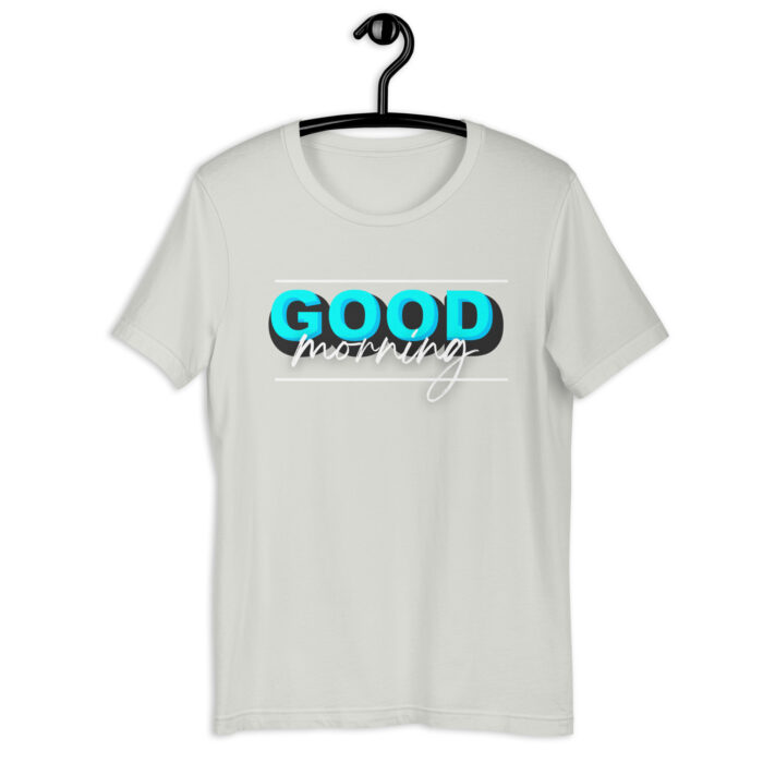 “Cheerful Dawn” Tee – ‘Good Morning’ Greeting – Soft Color Collection - Silver, 2XL