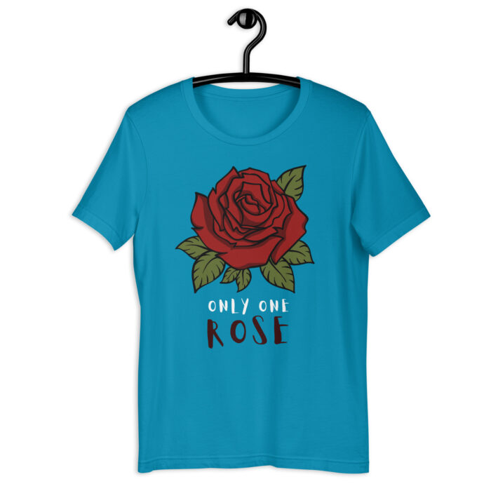 “Chic Rose” Floral Statement Tee – Elegant Color Collection - Aqua, 2XL