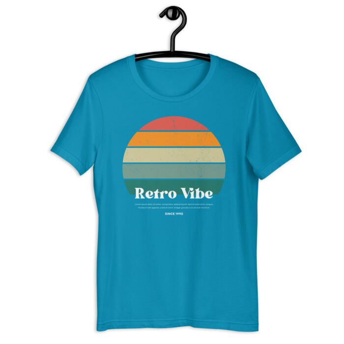 “Classic Sunset” Tee – ‘Retro Vibe’ Print – Nostalgic Color Collection - Aqua, 2XL