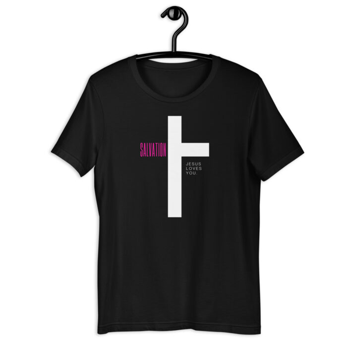 “Divine Love” Tee – ‘Salvation & Jesus Loves You’ Cross Design – Spiritual Color Range - Black, 2XL