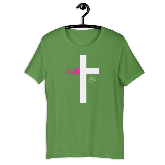 “Divine Love” Tee – ‘Salvation & Jesus Loves You’ Cross Design – Spiritual Color Range - Leaf, 2XL