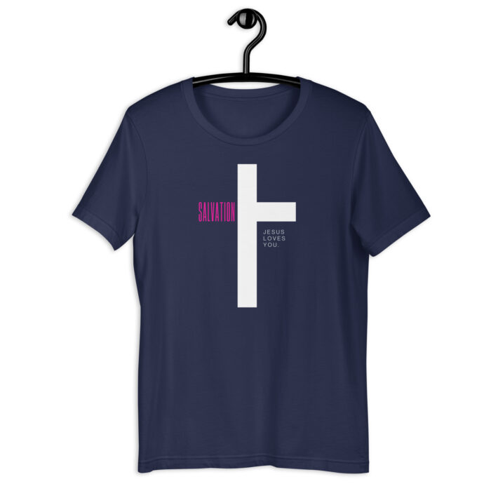 “Divine Love” Tee – ‘Salvation & Jesus Loves You’ Cross Design – Spiritual Color Range - Navy, 2XL