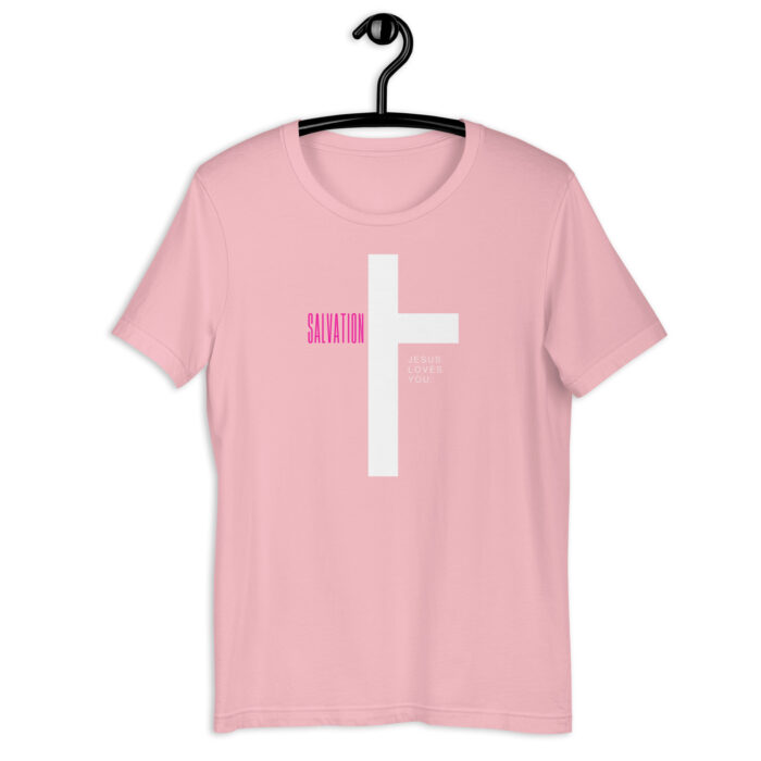 “Divine Love” Tee – ‘Salvation & Jesus Loves You’ Cross Design – Spiritual Color Range - Pink, 2XL