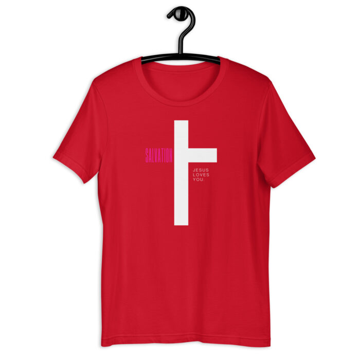 “Divine Love” Tee – ‘Salvation & Jesus Loves You’ Cross Design – Spiritual Color Range - Red, 2XL