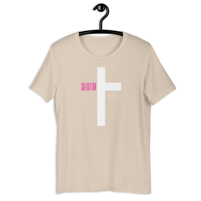 “Divine Love” Tee – ‘Salvation & Jesus Loves You’ Cross Design – Spiritual Color Range - Soft Cream, 2XL