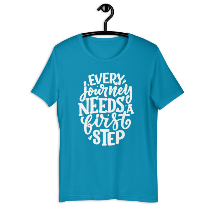 “First Step Journey” Tee – Inspirational Quote – Varied Color Lineup - Aqua, 2XL