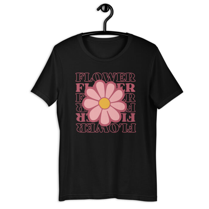 “Floral Emblem” Tee – ‘Flower Power’ Retro Design – Blossoming Color Choices - Black, 2XL