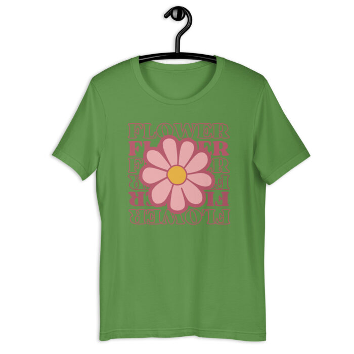 “Floral Emblem” Tee – ‘Flower Power’ Retro Design – Blossoming Color Choices - Leaf, 2XL