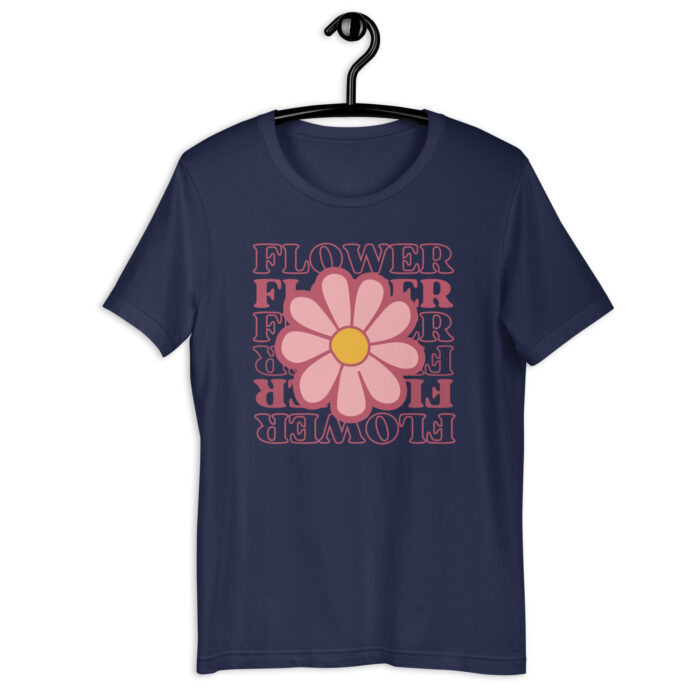 “Floral Emblem” Tee – ‘Flower Power’ Retro Design – Blossoming Color Choices - Navy, 2XL