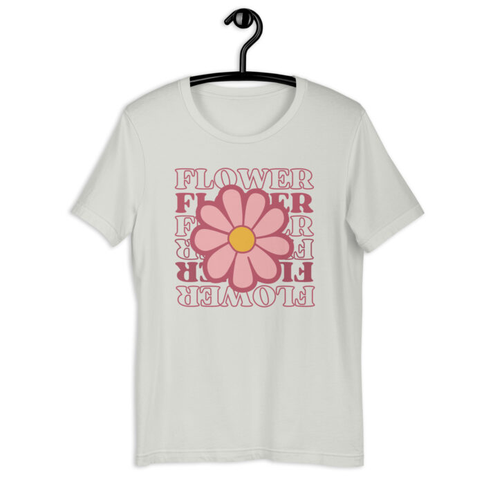 “Floral Emblem” Tee – ‘Flower Power’ Retro Design – Blossoming Color Choices - Silver, 2XL