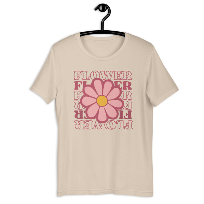 “Floral Emblem” Tee – ‘Flower Power’ Retro Design – Blossoming Color Choices - Soft Cream, 2XL