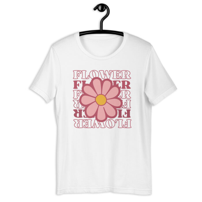 “Floral Emblem” Tee – ‘Flower Power’ Retro Design – Blossoming Color Choices - White, 2XL