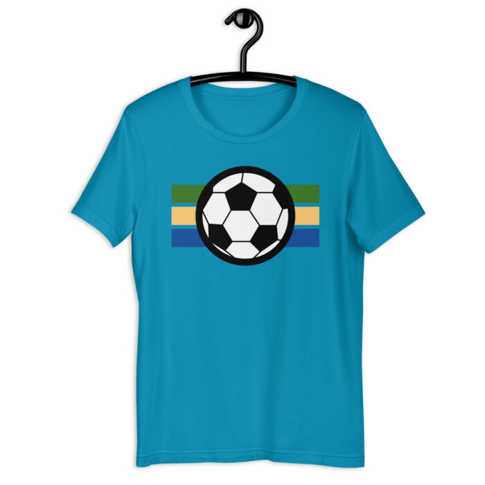 “Global Soccer Fan” Tee – Multi-Color Striped Football Design - Aqua, 2XL