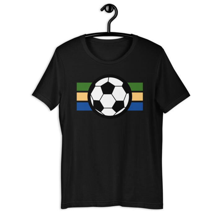 “Global Soccer Fan” Tee – Multi-Color Striped Football Design - Black, 2XL