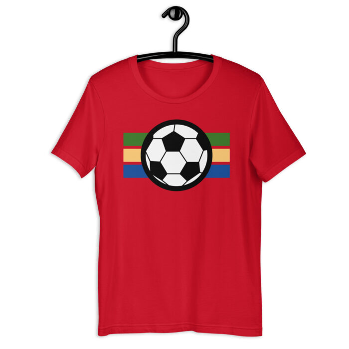 “Global Soccer Fan” Tee – Multi-Color Striped Football Design - Red, 2XL