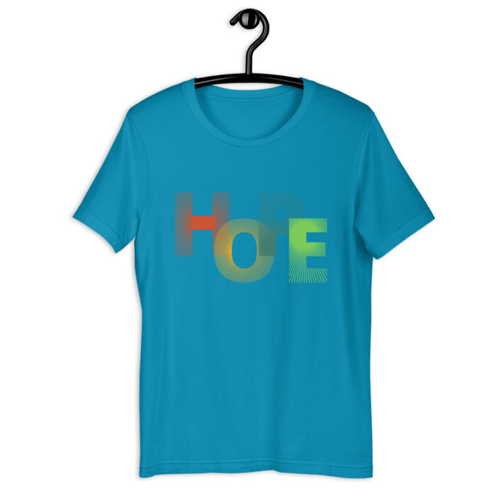 “Hopeful Horizons” Tee – Multicolor ‘Hope’ Print – Inspiring Color Selection - Aqua, 2XL