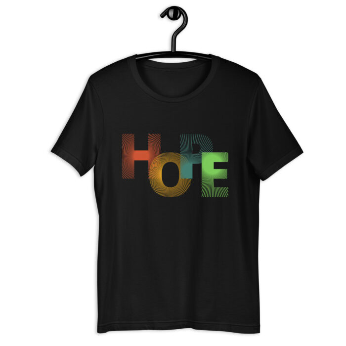 “Hopeful Horizons” Tee – Multicolor ‘Hope’ Print – Inspiring Color Selection - Black, 2XL