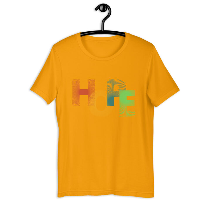 “Hopeful Horizons” Tee – Multicolor ‘Hope’ Print – Inspiring Color Selection - Gold, 2XL