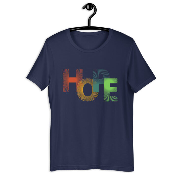 “Hopeful Horizons” Tee – Multicolor ‘Hope’ Print – Inspiring Color Selection - Navy, 2XL