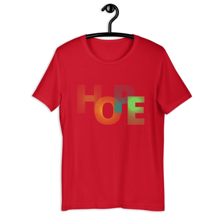 “Hopeful Horizons” Tee – Multicolor ‘Hope’ Print – Inspiring Color Selection - Red, 2XL