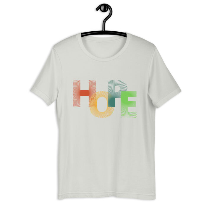 “Hopeful Horizons” Tee – Multicolor ‘Hope’ Print – Inspiring Color Selection - Silver, 2XL