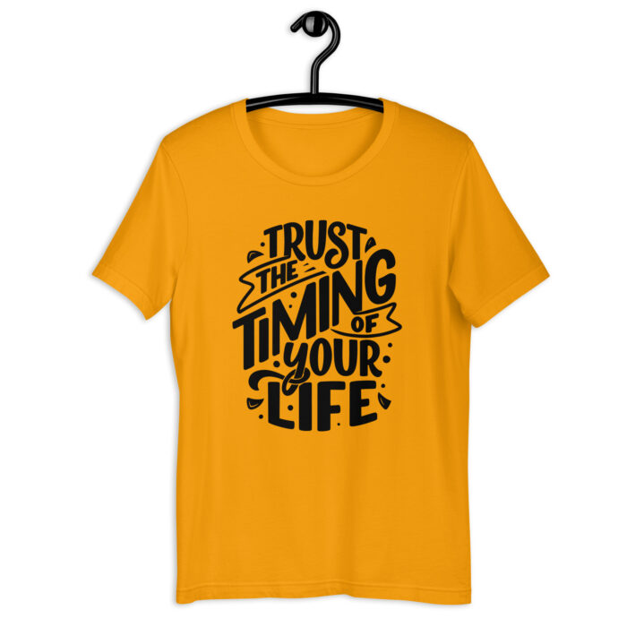 “Life’s Perfect Timing” Inspirational Quote Tee – Serene Color Spectrum - Gold, 2XL