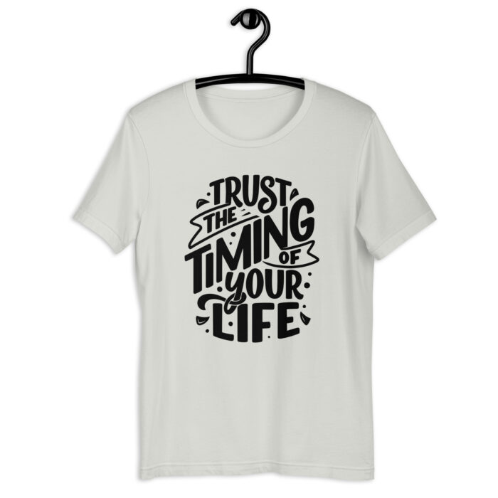 “Life’s Perfect Timing” Inspirational Quote Tee – Serene Color Spectrum - Silver, 2XL