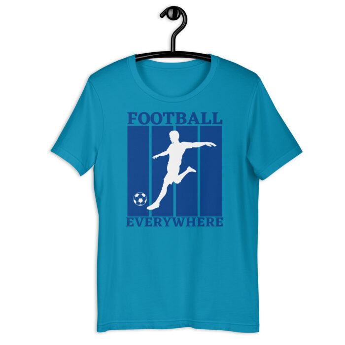 Multicolored Modern Tee with ‘Football Everywhere’ Blue Print - Aqua, 2XL