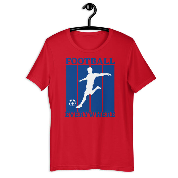 Multicolored Modern Tee with ‘Football Everywhere’ Blue Print - Red, 2XL