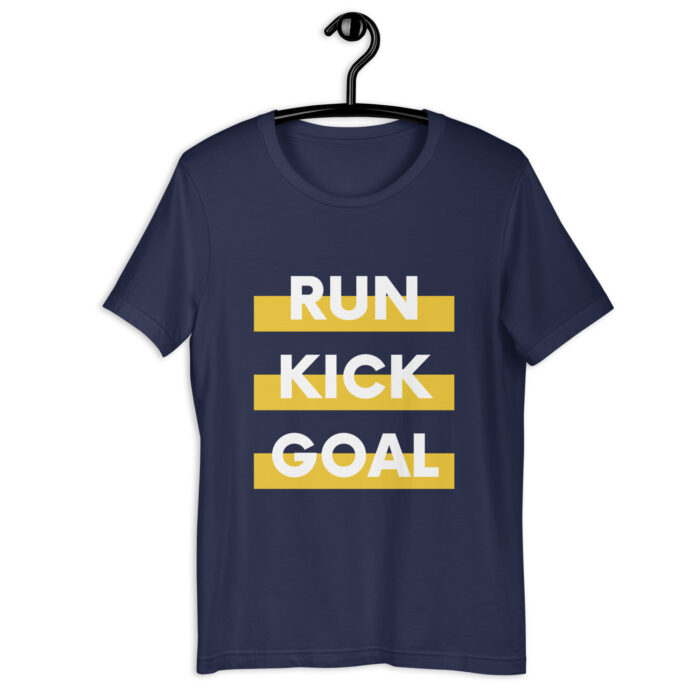 “Run Kick Goal” Soccer Tee – Black & Yellow Typographic - Navy, 2XL