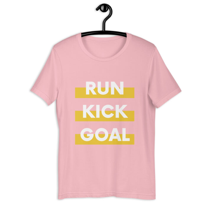 “Run Kick Goal” Soccer Tee – Black & Yellow Typographic - Pink, 2XL