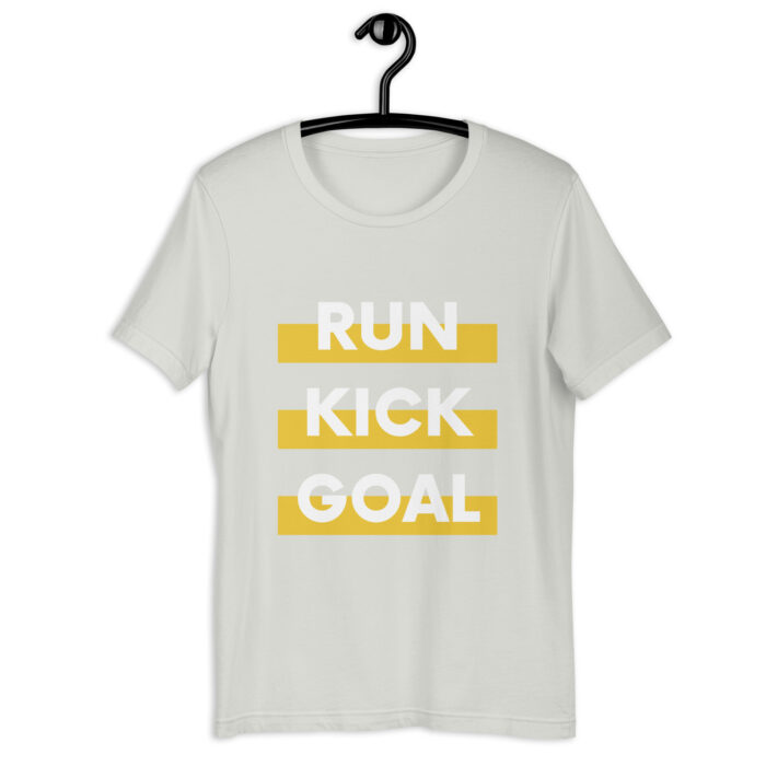 “Run Kick Goal” Soccer Tee – Black & Yellow Typographic - Silver, 2XL