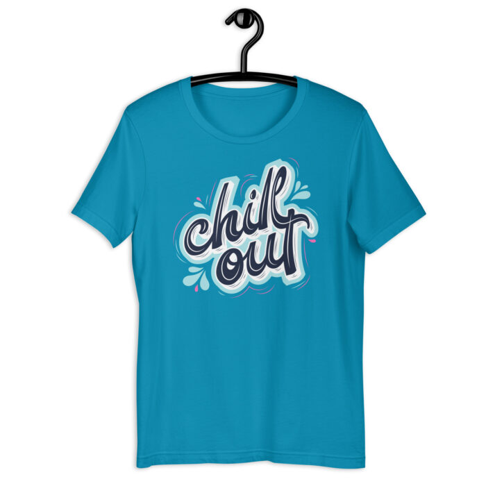 “Serene Vibes” Tee – ‘Chill Out’ Calligraphy – Relaxing Color Palette - Aqua, 2XL