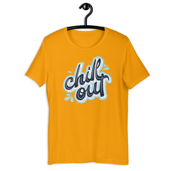 “Serene Vibes” Tee – ‘Chill Out’ Calligraphy – Relaxing Color Palette - Gold, 2XL