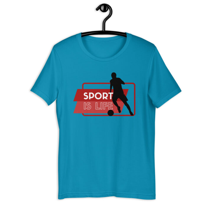 “Sport Is Life” Red Modern Tee - Aqua, 2XL