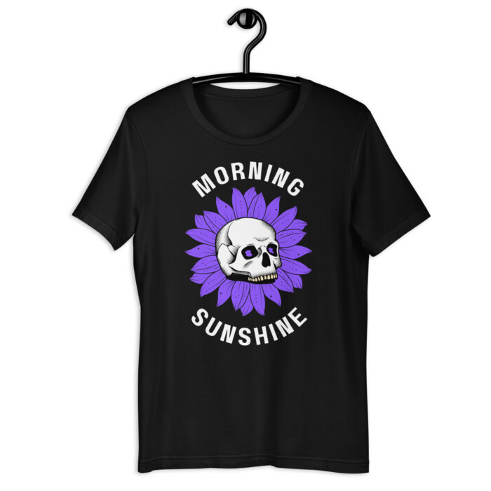 “Sunrise Spirit” Tee – ‘Morning Sunshine’ Skull Design – Cheerful Color Array - Black, 2XL