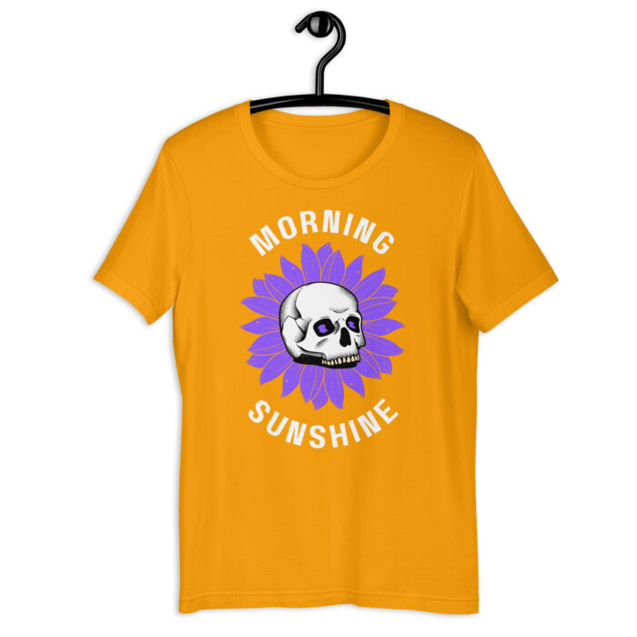 “Sunrise Spirit” Tee – ‘Morning Sunshine’ Skull Design – Cheerful Color Array - Gold, 2XL