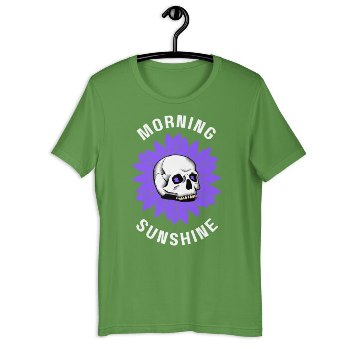 “Sunrise Spirit” Tee – ‘Morning Sunshine’ Skull Design – Cheerful Color Array - Leaf, 2XL