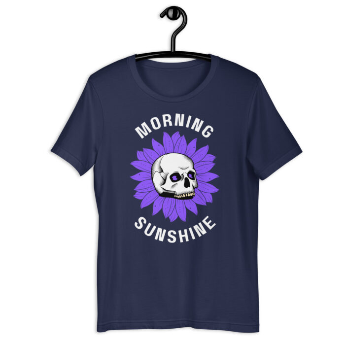 “Sunrise Spirit” Tee – ‘Morning Sunshine’ Skull Design – Cheerful Color Array - Navy, 2XL