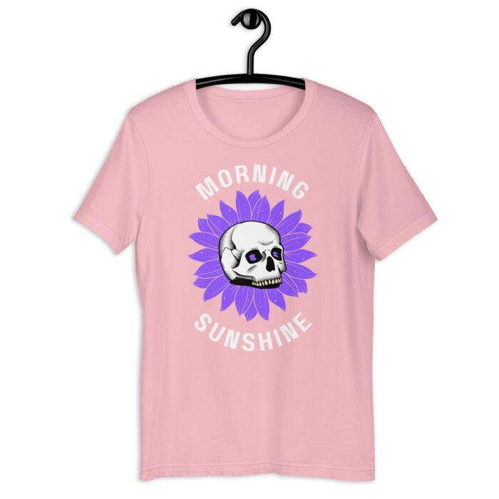 “Sunrise Spirit” Tee – ‘Morning Sunshine’ Skull Design – Cheerful Color Array - Pink, 2XL