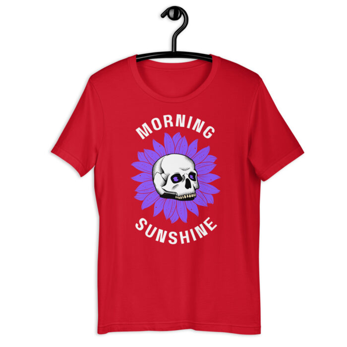“Sunrise Spirit” Tee – ‘Morning Sunshine’ Skull Design – Cheerful Color Array - Red, 2XL