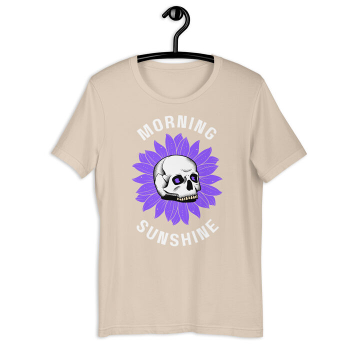 “Sunrise Spirit” Tee – ‘Morning Sunshine’ Skull Design – Cheerful Color Array - Soft Cream, 2XL