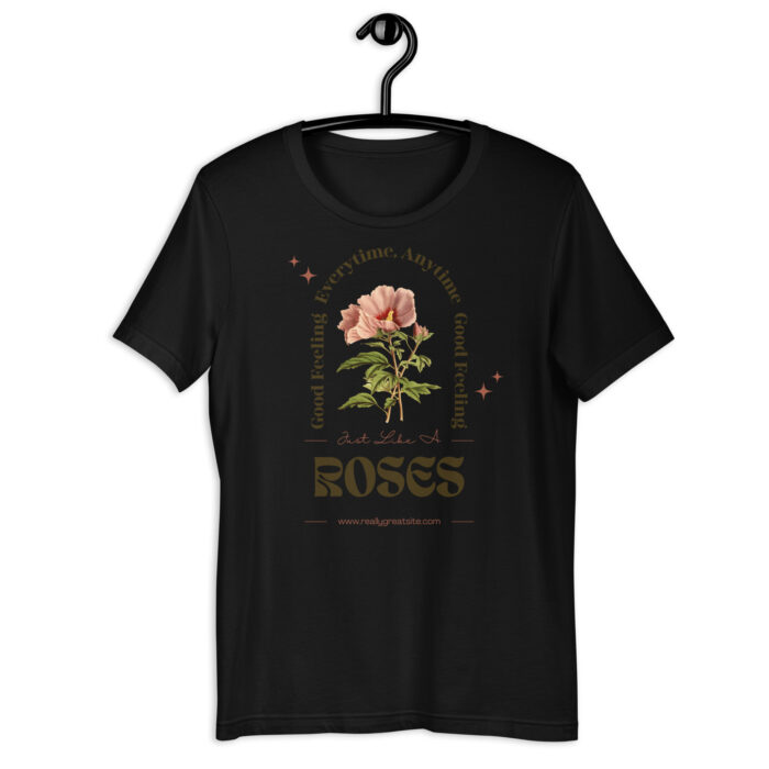 “Vintage Rose” Botanical Tee – Rustic Elegance Design – Earthy Color Spectrum - Black, 2XL