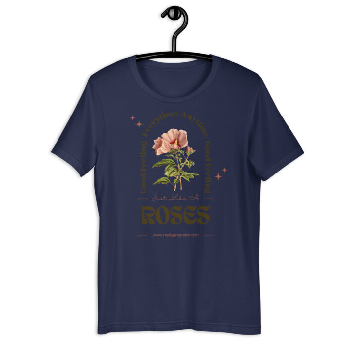 “Vintage Rose” Botanical Tee – Rustic Elegance Design – Earthy Color Spectrum - Navy, 2XL