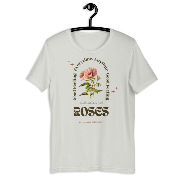 “Vintage Rose” Botanical Tee – Rustic Elegance Design – Earthy Color Spectrum - Silver, 2XL