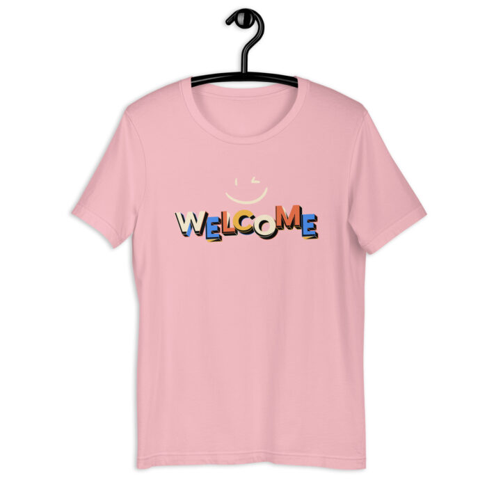 “Warm Greetings” Tee – ‘Welcome’ Smiley Design – Inviting Color Range - Pink, 2XL